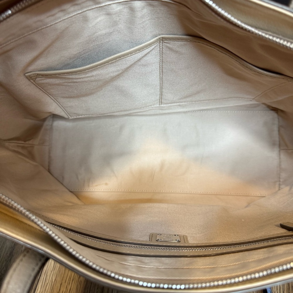 MCM Beige/Tan Logo Embossed Leather Tote - Picture 10 of 14